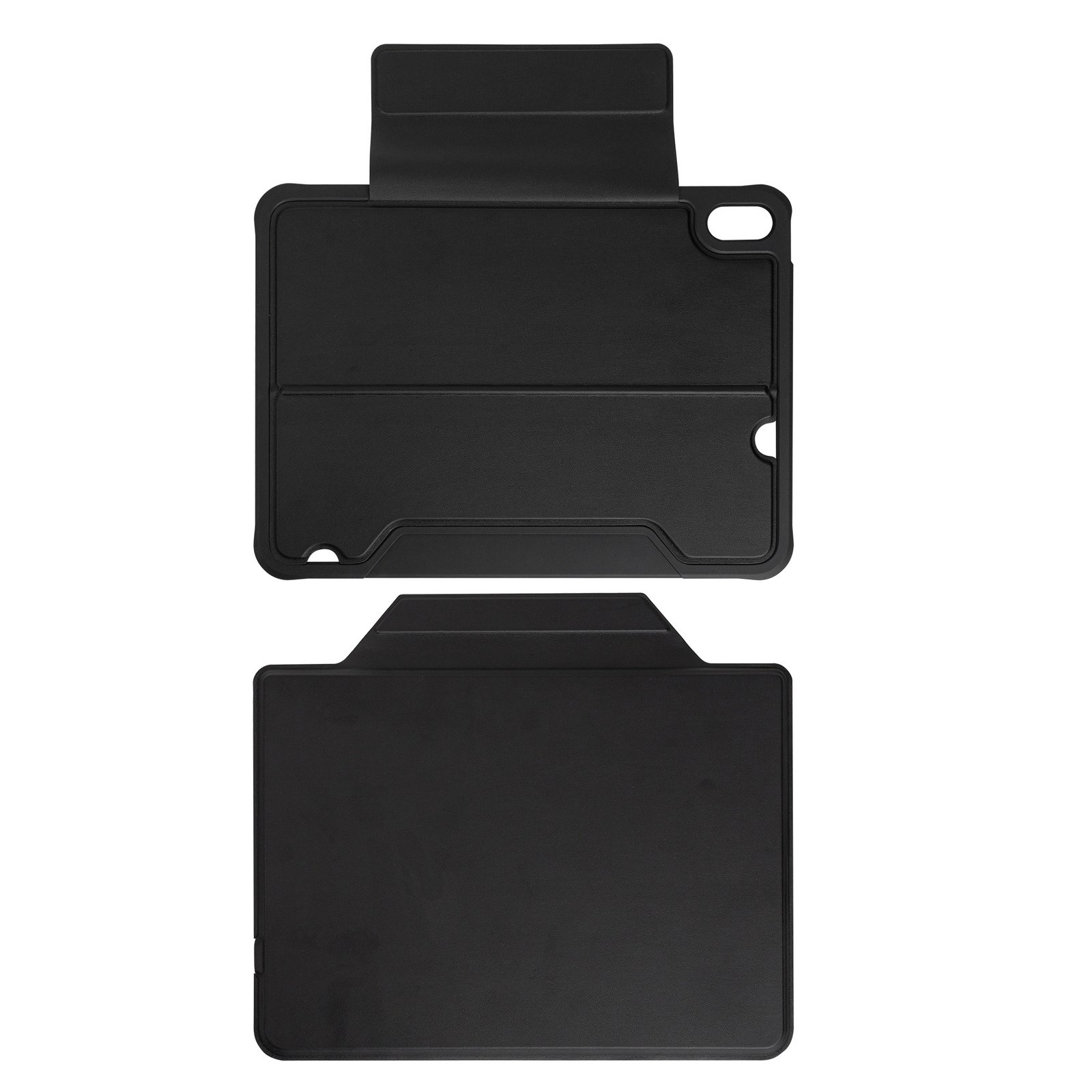 Top-down view showing the back surface of the protective case separated from the back surface of the keyboard component.